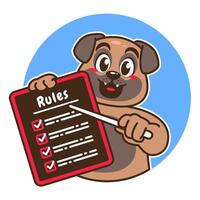 Illustration of Cute Pug Cartoon Character Holding a Checklist or list of rules vector