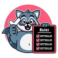 Illustration of Cute Raccoon Cartoon Character Holding a Checklist or list of rules vector