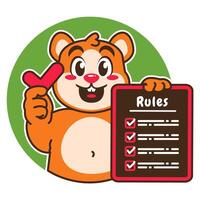 Illustration of Cute Hamster Cartoon Character Holding a Checklist or list of rules vector