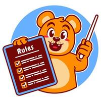 Illustration of Cute Bear Cartoon Character Holding a Checklist or list of rules vector