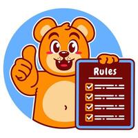 Illustration of Cute Bear Cartoon Character Holding a Checklist or list of rules vector
