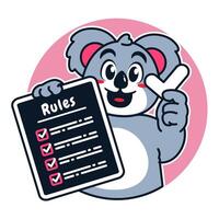 Illustration of Cute Raccoon Cartoon Character Holding a Checklist or list of rules vector