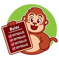 Illustration of Cute Monkey Cartoon Character Holding a Checklist or list of rules vector