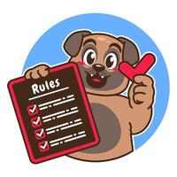 Illustration of Cute Pug Cartoon Character Holding a Checklist or list of rules vector