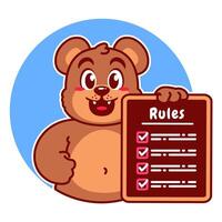 Illustration of Cute Bear Cartoon Character Holding a Checklist or list of rules vector