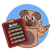 Illustration of Cute Pug Cartoon Character Holding a Checklist or list of rules vector