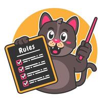 Illustration of Cute Black Cat Cartoon Character Holding a Checklist or list of rules vector