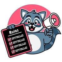 Illustration of Cute Raccoon Cartoon Character Holding a Checklist or list of rules vector