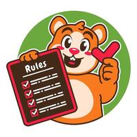 Illustration of Cute Hamster Cartoon Character Holding a Checklist or list of rules vector