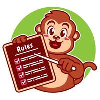 Illustration of Cute Monkey Cartoon Character Holding a Checklist or list of rules vector