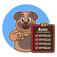 Illustration of Cute Pug Cartoon Character Holding a Checklist or list of rules vector