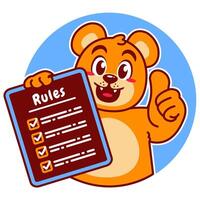 Illustration of Cute Bear Cartoon Character Holding a Checklist or list of rules vector