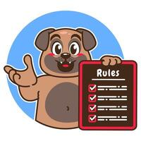 Illustration of Cute Pug Cartoon Character Holding a Checklist or list of rules vector