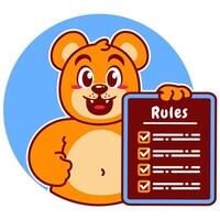 Illustration of Cute Bear Cartoon Character Holding a Checklist or list of rules vector
