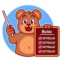 Illustration of Cute Bear Cartoon Character Holding a Checklist or list of rules vector