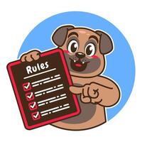 Illustration of Cute Pug Cartoon Character Holding a Checklist or list of rules vector
