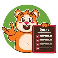 Illustration of Cute Hamster Cartoon Character Holding a Checklist or list of rules vector