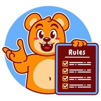 Illustration of Cute Bear Cartoon Character Holding a Checklist or list of rules vector