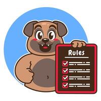 Illustration of Cute Pug Cartoon Character Holding a Checklist or list of rules vector