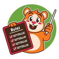 Illustration of Cute Hamster Cartoon Character Holding a Checklist or list of rules vector