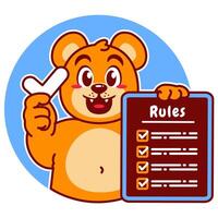 Illustration of Cute Bear Cartoon Character Holding a Checklist or list of rules vector