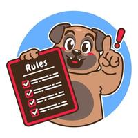 Illustration of Cute Pug Cartoon Character Holding a Checklist or list of rules vector