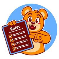 Illustration of Cute Bear Cartoon Character Holding a Checklist or list of rules vector