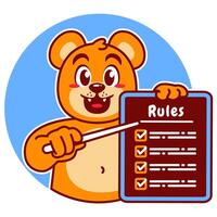 Illustration of Cute Bear Cartoon Character Holding a Checklist or list of rules vector