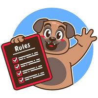 Illustration of Cute Pug Cartoon Character Holding a Checklist or list of rules vector