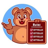 Illustration of Cute Bear Cartoon Character Holding a Checklist or list of rules vector
