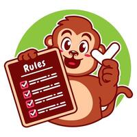 Illustration of Cute Monkey Cartoon Character Holding a Checklist or list of rules vector