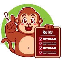 Illustration of Cute Monkey Cartoon Character Holding a Checklist or list of rules vector
