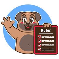 Illustration of Cute Pug Cartoon Character Holding a Checklist or list of rules vector