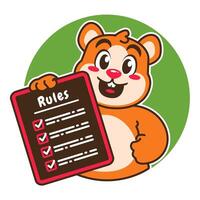 Illustration of Cute Hamster Cartoon Character Holding a Checklist or list of rules vector