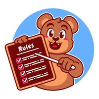 Illustration of Cute Bear Cartoon Character Holding a Checklist or list of rules vector