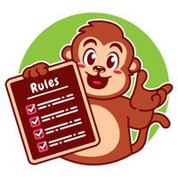 Illustration of Cute Monkey Cartoon Character Holding a Checklist or list of rules vector