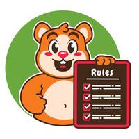 Illustration of Cute Hamster Cartoon Character Holding a Checklist or list of rules vector