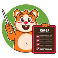 Illustration of Cute Hamster Cartoon Character Holding a Checklist or list of rules vector