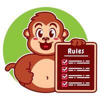 Illustration of Cute Monkey Cartoon Character Holding a Checklist or list of rules vector