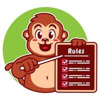 Illustration of Cute Monkey Cartoon Character Holding a Checklist or list of rules vector