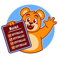 Illustration of Cute Bear Cartoon Character Holding a Checklist or list of rules vector