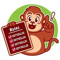 Illustration of Cute Monkey Cartoon Character Holding a Checklist or list of rules vector