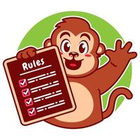 Illustration of Cute Monkey Cartoon Character Holding a Checklist or list of rules vector