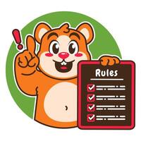 Illustration of Cute Hamster Cartoon Character Holding a Checklist or list of rules vector