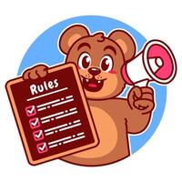 Illustration of Cute Bear Cartoon Character Holding a Checklist or list of rules vector