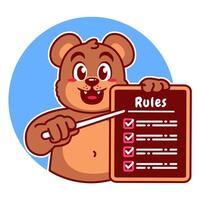 Illustration of Cute Bear Cartoon Character Holding a Checklist or list of rules vector