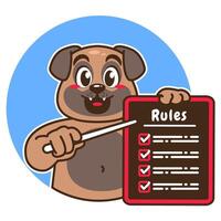 Illustration of Cute Pug Cartoon Character Holding a Checklist or list of rules vector
