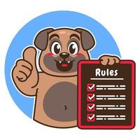 Illustration of Cute Pug Cartoon Character Holding a Checklist or list of rules vector