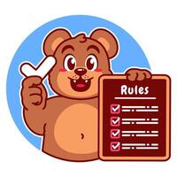 Illustration of Cute Bear Cartoon Character Holding a Checklist or list of rules vector
