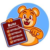 Illustration of Cute Bear Cartoon Character Holding a Checklist or list of rules vector